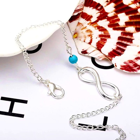 🔴𝟭𝟬/$𝟮𝟱🔴NEW Turquoise Silver Infinity Anklet - Picture 3 of 9